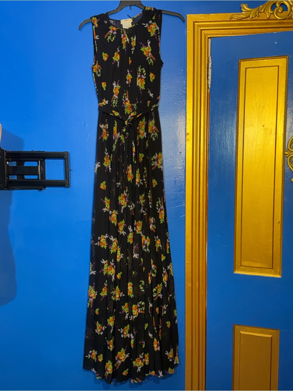 FUZZI Italian Mesh Floral Maxi Dress Belted L